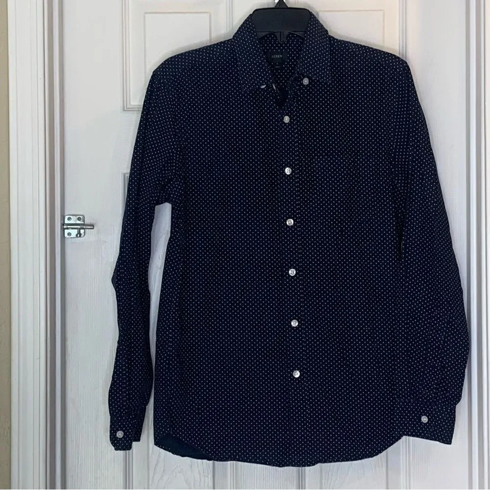 J Crew Navy Polka Dot Button Down Shirt Size Small